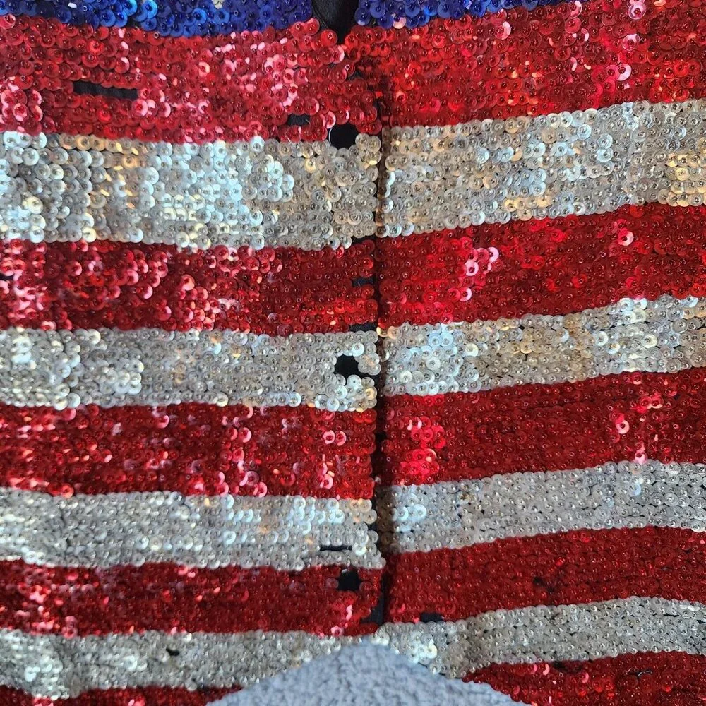 Bali Collection Unisex Snap Button Vest Sequin USA Flag Patriotic Star Stripes L